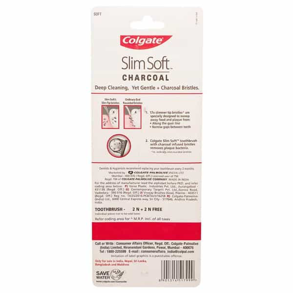 Colgate Slimsoft Charcoal Manual Toothbrush For Adults (Buy 2 | Get 2 Free) - 4 Pcs