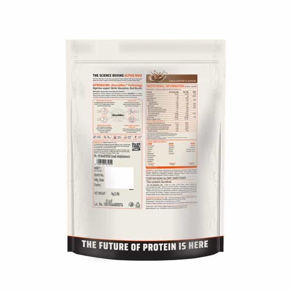 Fuel One Alpha Max Protein Powder (Cold Coffee | 1Kg / 2.2Lbs) | 26G Protein Per Scoop