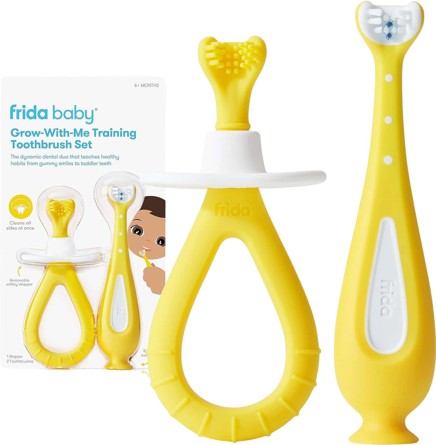 Frida Baby Training Toothbrush For Toddlers Kids Soft Bristles 360 Clean Yellow 1 Count