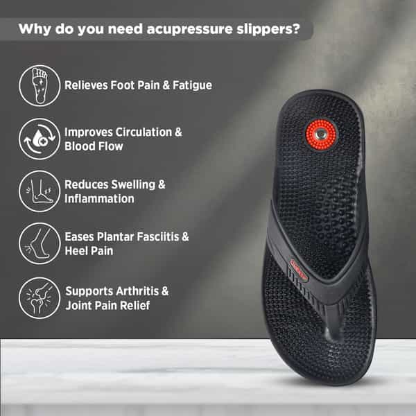 Liveasy Ortho Care Acupressure Slippers - Men (Black) Size 6