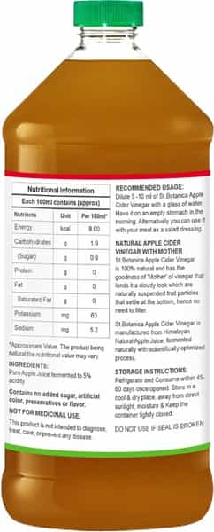 St.botanica Natural Apple Cider Vinegar With Mother Vinegar - 500 Ml - Raw Unfiltered Unrefined