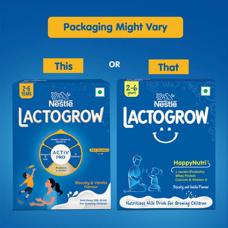 Nestle Lactogrow Nutritious Milk Drink | 2 - 6 Years | Biscuity And Vanilla Flavour | Box | 400 Gm