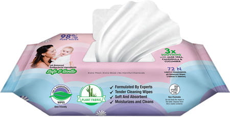 Mom & World Natural 98% Pure Water Baby Wipes Plant Based Ph Balanced 72 N Wipes X Pack Of 3