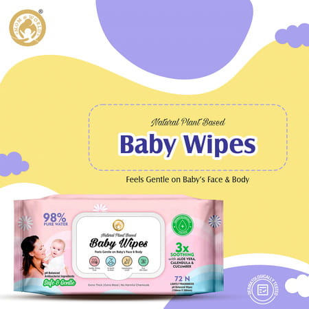 Mom & World Natural 98% Pure Water Baby Wipes Plant Based Ph Balanced 72 N Wipes X Pack Of 3