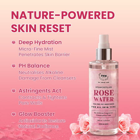Tnw-The Natural Wash Steam Distilled Rose Water- 100% Natural Toner And Makeup Remover - 200Ml