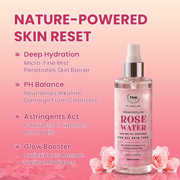 Tnw The Natural Wash Steam Distilled Rose Water- 100% Natural Toner And Makeup Remover - 200Ml