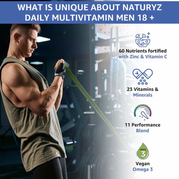 Naturyz Daily Multivitamin Men 18+ With Highest 60 Nutrients & 11 Performance Blends - 60 Tablets
