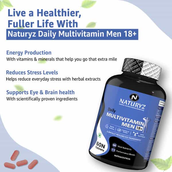Naturyz Daily Multivitamin Men 18+ With Highest 60 Nutrients & 11 Performance Blends - 60 Tablets