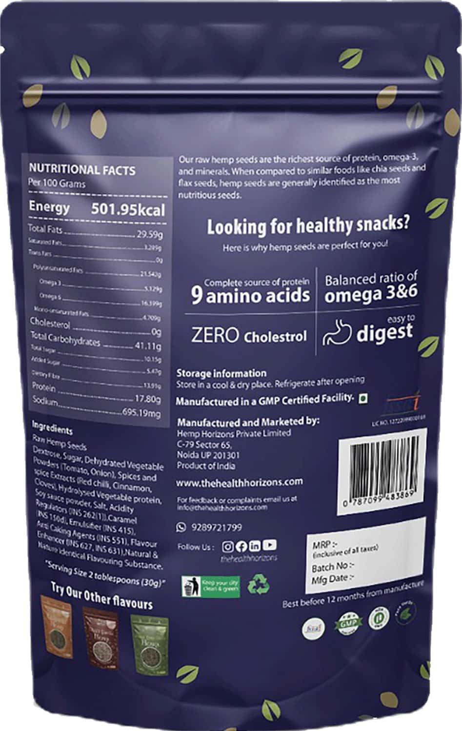 Buy HEALTH HORIZONS HEMP SEEDSOMEGA 6 & 3, FATTY ACIDS, & AMINO ACIDS
