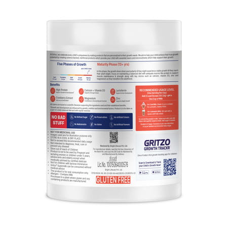 Gritzo Supermilk Growth+ (Formerly Height+) (13+Y Girls) | 13G Protein Powder (Cafe Mocha | 200G)