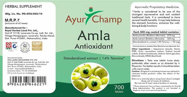 Ayur Champ Amla 700 Tablets- Pack Of 4