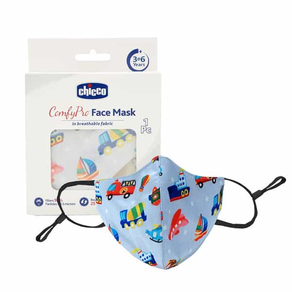 Chicco Comfypro Face Mask | Effective Against 95% Particles | Design- Cars|Kids 3-6Y