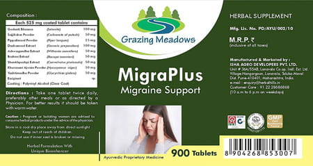 Grazing Meadows Migraplus 900 Tablets | Natural Supplement For Migraine Support