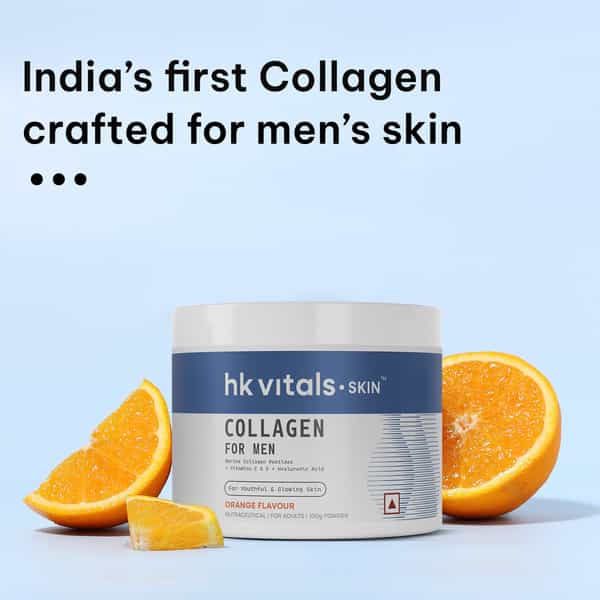 Hk Vitals Marine Collagen For Men | 100G (Orange) | Glowing Skin With Sipper