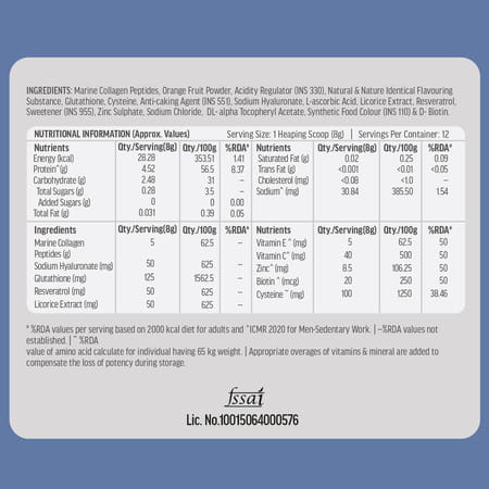 Hk Vitals Marine Collagen For Men | 100g (Orange) | Glowing Skin With Sipper