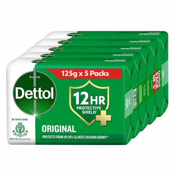 Dettol Original Bathing Soap Bar With 12Hr Germ Protection (900Gm) | 125G (Pack Fo 5)