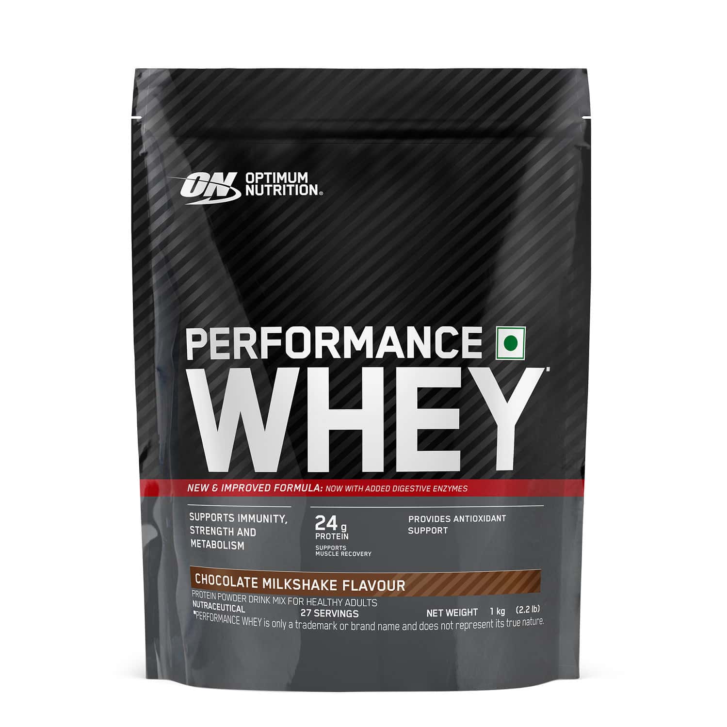 Optimum Nutrition (on) Performance Whey | Chocolate Milkshake Flavour | Powder | Packet | 1 Kg