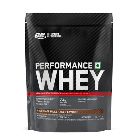 Optimum Nutrition (On) Performance Whey | Chocolate Milkshake Flavour | Powder | Packet | 1 Kg