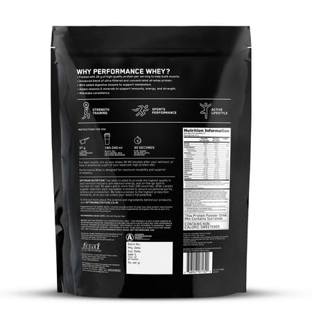 Optimum Nutrition (On) Performance Whey | Chocolate Milkshake Flavour | Powder | Packet | 1 Kg