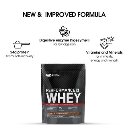 Optimum Nutrition (On) Performance Whey Protein Powder - 1kg Pouch (Chocolate Milkshake)
