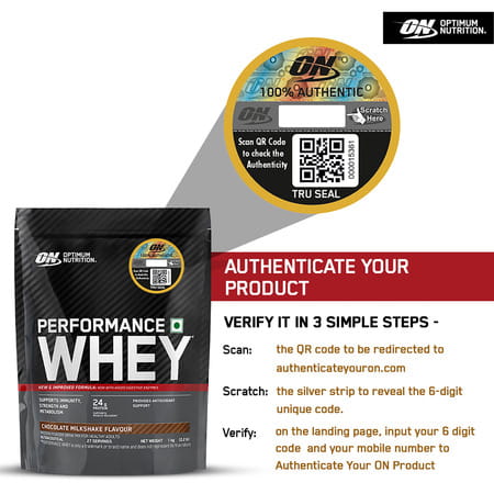 Optimum Nutrition (On) Performance Whey Protein Powder - 1kg Pouch (Chocolate Milkshake)