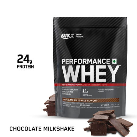 Optimum Nutrition (On) Performance Whey Protein Powder - 1kg Pouch (Chocolate Milkshake)