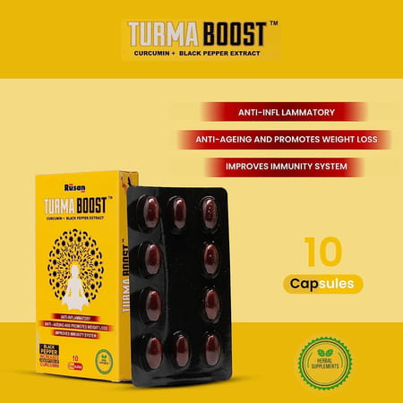 Rusan Turma Boost Curcumin 95% (400mg) + Black Pepper Extract (Piperine 5mg) 10 Capsules (Pack Of 1)