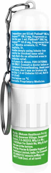 Vicks Roll On Inhaler | 2 In 1 Relief For Headache & Blocked Nose 1.5 Ml