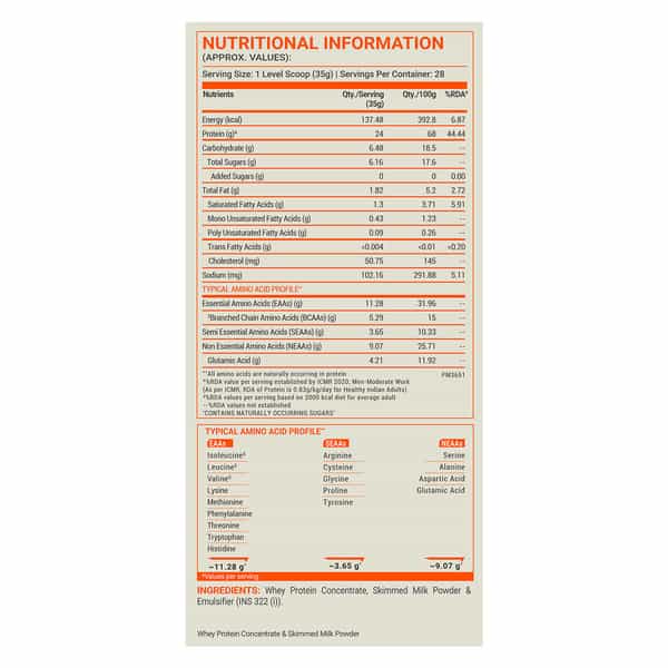 Fuel One Raw Whey Protein | 24 G Protein (Unflavoured | 1 Kg / 2.2 Lb)