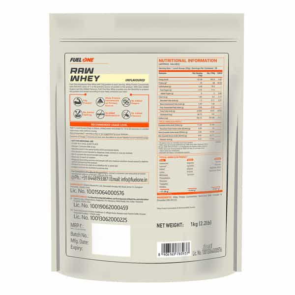 Fuel One Raw Whey Protein | 24 G Protein (Unflavoured | 1 Kg / 2.2 Lb)
