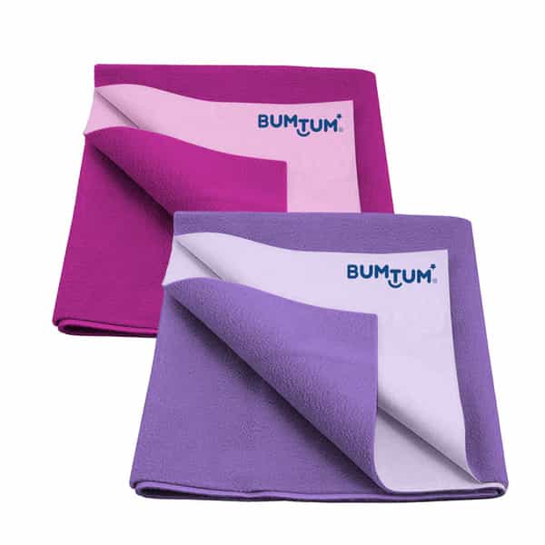 Bumtum Dry Sheet Leakproof Baby Bed Protector (Grape + Lilac Medium Size 100*70Cm|Pack Of 2)