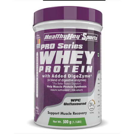 Healthyhey Sports Whey Protein Concentrate - Unflavoured - 500gm