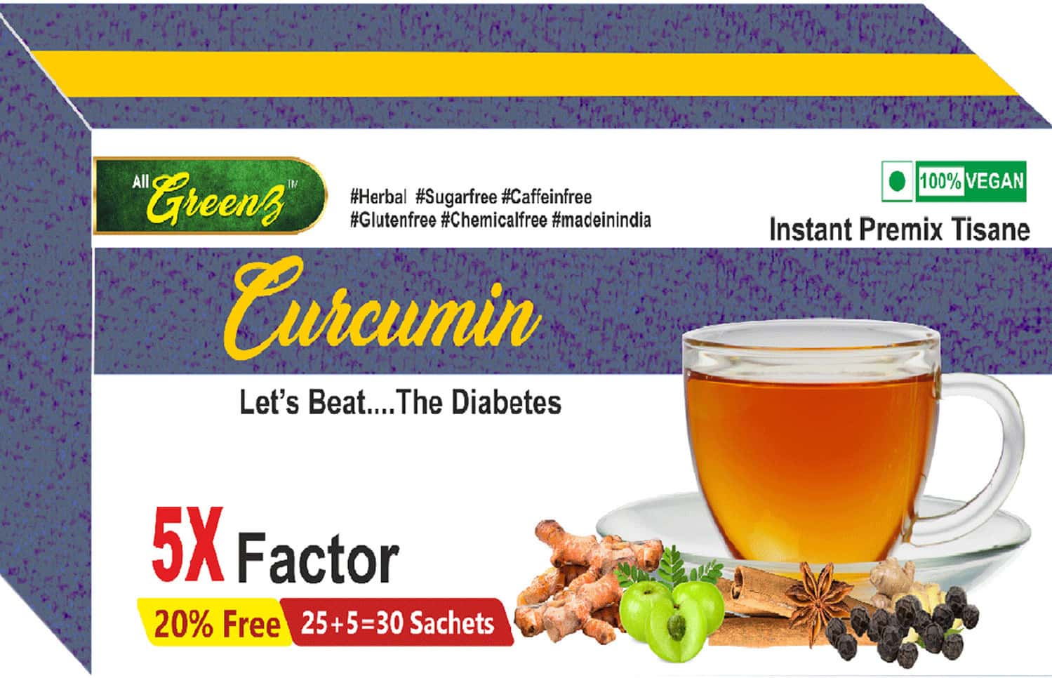 Smw'S Diabetic Curcumin Tea Sugar Control Diabetic Wounds Greenz Curcumin - 30 Sachet