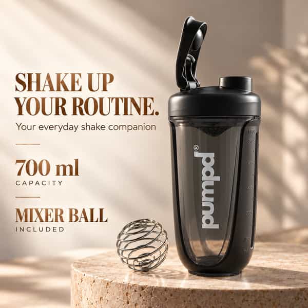 Pumpd Shaker Bottle With Blender Ball | 700Ml | Black