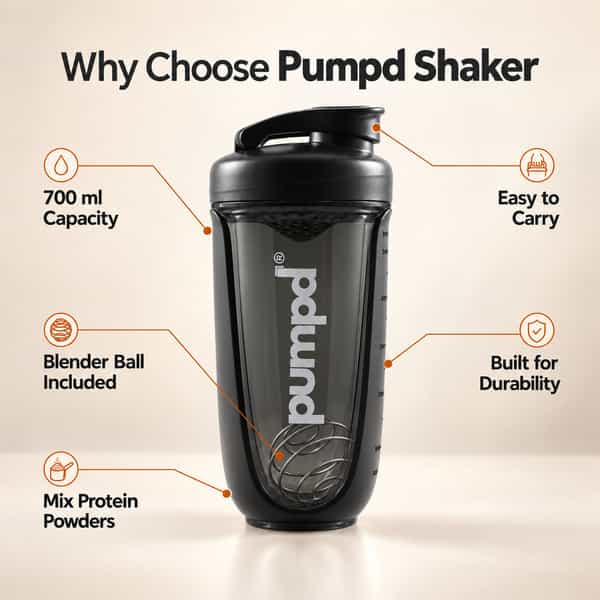 Pumpd Shaker Bottle With Blender Ball | 700Ml | Black