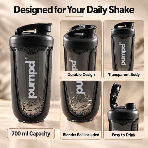 Pumpd Shaker Bottle With Blender Ball | 700Ml | Black