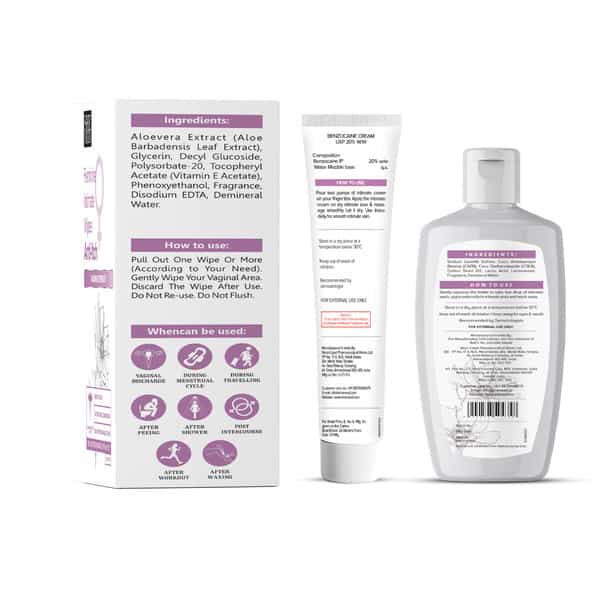 Sheneedfeminine Intimate Anti-Itch Combo: Wipes 10N | Maximum Strength Cream 30Gm | & Wash 100 Ml