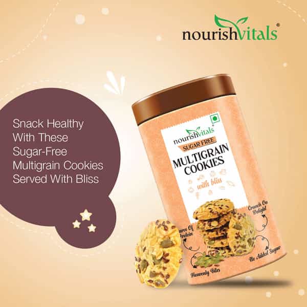 Nourishvitals Sugar Free Multigrain Cookies Heavenly Bites Source Of Protein Crunchy Delights 120G