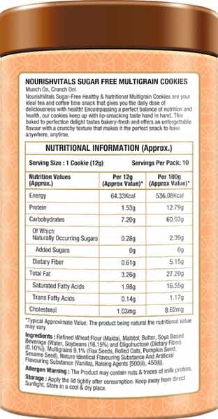 Nourishvitals Sugar Free Multigrain Cookies Heavenly Bites Source Of Protein Crunchy Delights 120G
