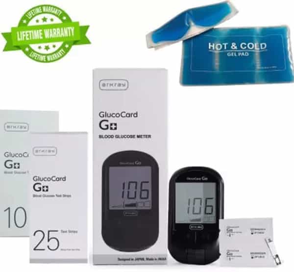 Arkray Blood Glucose Monitor Glucocard G+ With 10+25 Strips + Relief & Relax Kit Glucometer - Black