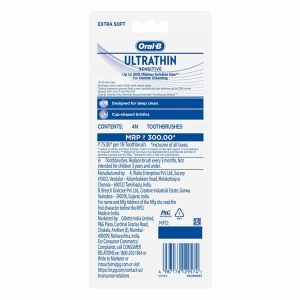 Oral-B Sensitive & Gums Extra Softs Manual Toothbrush For Adults | Multicolor - (Buy 2 Get 2 Free)