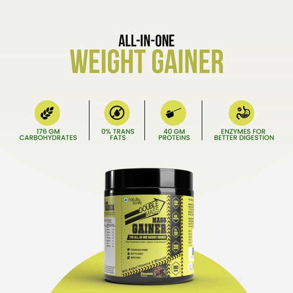 Nature Sure Double Mass Chocolate Flavored Mass Gainer Whey Protein And Enzymes - 1 Pack (250 Grams)