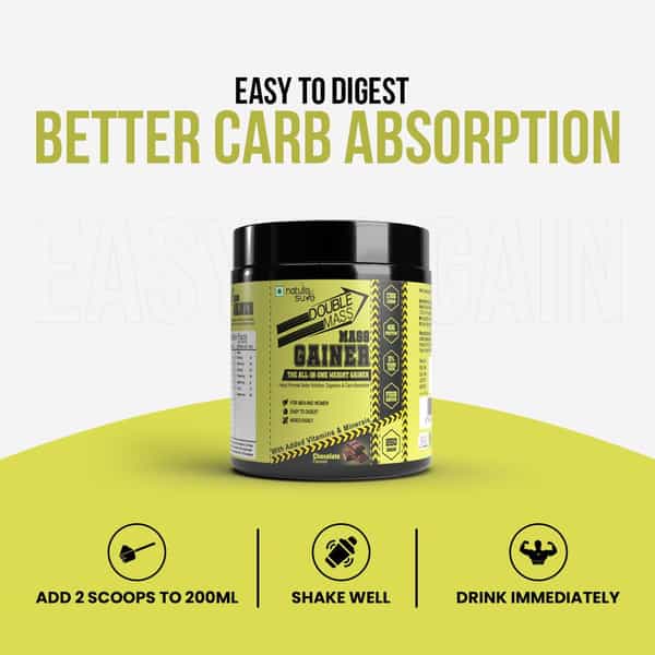 Nature Sure Double Mass Chocolate Flavored Mass Gainer Whey Protein And Enzymes - 1 Pack (250 Grams)