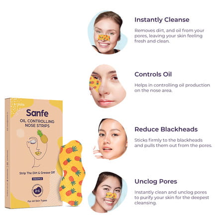 Sanfe Oil Controlling Nose Strip -Nose Strips For Instant Blackhead Removal -Pack Of 6 Strips
