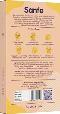 Sanfe Oil Controlling Nose Strip -Nose Strips For Instant Blackhead Removal -Pack Of 6 Strips