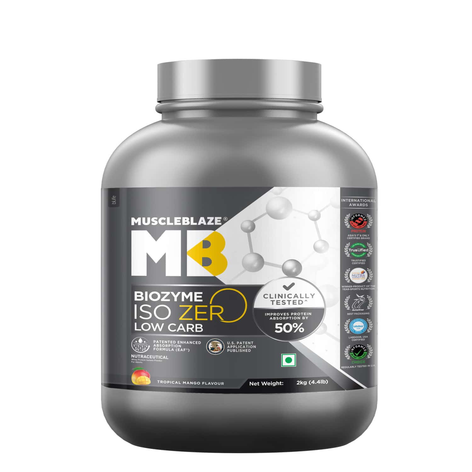 Muscleblaze Biozyme Iso - Zero | Low Carb | 100 Pure Whey Protein Isolate (tropical Mango | 2 Kg)