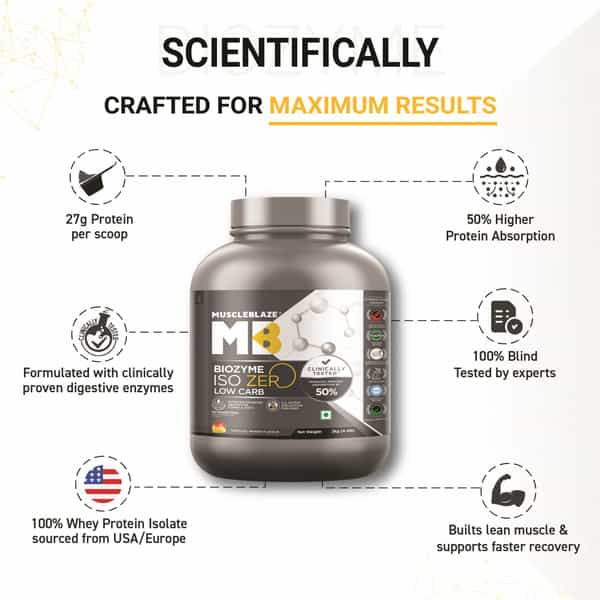 Muscleblaze Biozyme Iso - Zero | Low Carb | 100 Pure Whey Protein Isolate (Tropical Mango | 2 Kg)