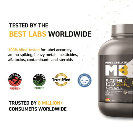 Muscleblaze Biozyme Iso - Zero | Low Carb | 100 Pure Whey Protein Isolate (Tropical Mango | 2 Kg)