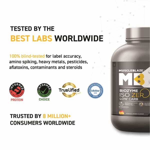 Muscleblaze Biozyme Iso - Zero | Low Carb | 100 Pure Whey Protein Isolate (Tropical Mango | 2 Kg)
