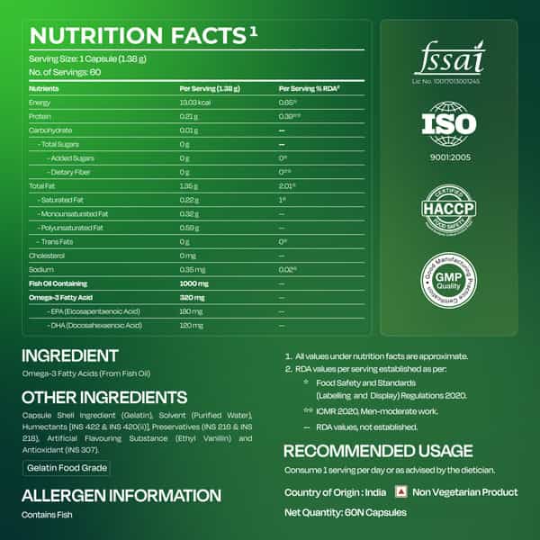 Nutrabay Wellness Fish Oil Omega 3 - 1000Mg - 60 Capsules